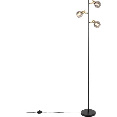 Art Déco Lámpara De Pie Art Deco Negra Y Dorada Con Cristal Ahumado 3-luces - Vidro Acero /vidrio Alargada Adecuado Para Led Max. 3 X 25 Watt - Qazqa Art Déco Lámpara De Pie Art Deco Negra Y Dorada Con Cristal Ahumado 3-luces - Vidro Acero /vidrio Alargada Adecuado Para Led Max. 3 X 25 Watt - Qazqa