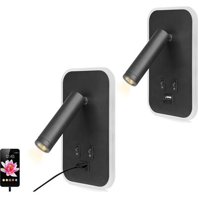 COOCHEER Juego De 2 Apliques Led De Pared, Lámparas De Mesilla Con Interruptor, Puerto De Carga Usb, Iluminación Ambiental Regulable Para Dormitorio (luz Cálida 13w), Color Negro. COOCHEER Juego De 2 Apliques Led De Pared, Lámparas De Mesilla Con Interruptor, Puerto De Carga Usb, Iluminación Ambiental Regulable Para Dormitorio (luz Cálida 13w), Color Negro.