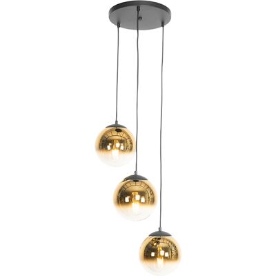 Art Déco Lámpara Colgante Art Deco Negra Con Cristal Dorado Redondo 3 Luces - Pallon Vidrio /acero Esfera /alargada Adecuado Para Led Max. 3 X 25 Watt - Qazqa Art Déco Lámpara Colgante Art Deco Negra Con Cristal Dorado Redondo 3 Luces - Pallon Vidrio /acero Esfera /alargada Adecuado Para Led Max. 3 X 25 Watt - Qazqa