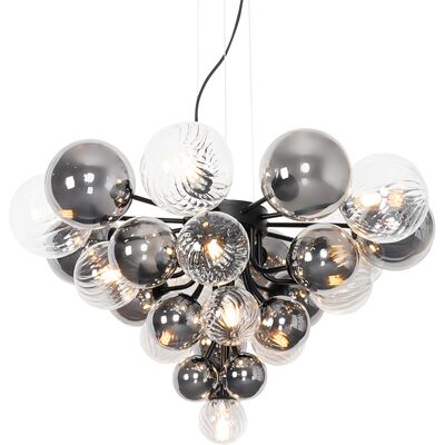 Qazqa Art Déco Lámpara Colgante Negra Humo Y Cristal Transparente 13 Luces - Bonnie Vidrio /acero Redonda Adecuado Para Led Max. 13 X 28 Watt Qazqa Art Déco Lámpara Colgante Negra Humo Y Cristal Transparente 13 Luces - Bonnie Vidrio /acero Redonda Adecuado Para Led Max. 13 X 28 Watt