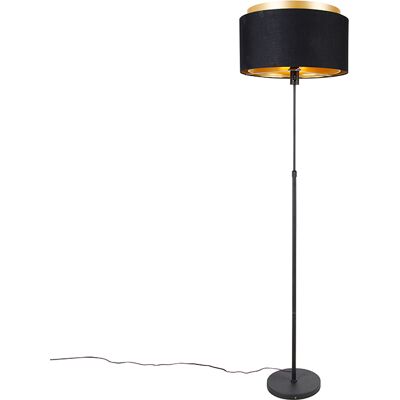 Moderno Lámpara De Pie Moderna Negra Con Pantalla Doble Dorada - Parte Acero /textil Alargada Adecuado Para Led Max. 1 X 60 Watt - Qazqa Moderno Lámpara De Pie Moderna Negra Con Pantalla Doble Dorada - Parte Acero /textil Alargada Adecuado Para Led Max. 1 X 60 Watt - Qazqa