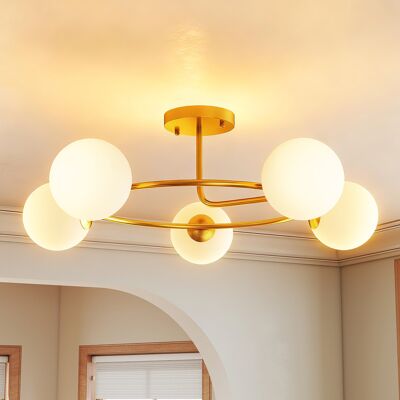 JHY DESIGN Lámpara De Techo De 20 W Con 5 Portalámparas G9, Elegante Diseño En Oro Y Blanco, Bombillas No Incluidas. JHY DESIGN Lámpara De Techo De 20 W Con 5 Portalámparas G9, Elegante Diseño En Oro Y Blanco, Bombillas No Incluidas.
