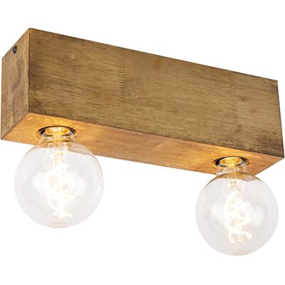 Rústico Foco De Techo Rústico Madera Vintage 2-luces - Bloc Rectangular Adecuado Para Led Max. 2 X 10 Watt - Qazqa Rústico Foco De Techo Rústico Madera Vintage 2-luces - Bloc Rectangular Adecuado Para Led Max. 2 X 10 Watt - Qazqa