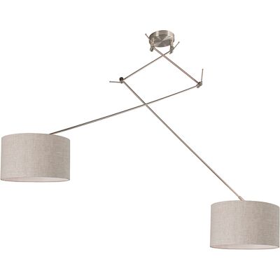 Moderno Lámpara Colgante De Acero Con Pantalla 35 Cm Gris Claro Ajustable 2 Luces - Blitz Textil /acero Redonda Adecuado Para Led Max. 2 X 60 Watt - Qazqa Moderno Lámpara Colgante De Acero Con Pantalla 35 Cm Gris Claro Ajustable 2 Luces - Blitz Textil /acero Redonda Adecuado Para Led Max. 2 X 60 Watt - Qazqa