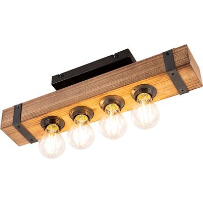 Qazqa - Industrial Plafón Industrial Inteligente De Madera Con Acero Incl. 4 Wifi A60 - Reena /acero Alargada Adecuado Para Led Max. 4 X 4.9 Watt Qazqa - Industrial Plafón Industrial Inteligente De Madera Con Acero Incl. 4 Wifi A60 - Reena /acero Alargada Adecuado Para Led Max. 4 X 4.9 Watt