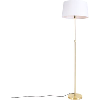 Moderno Lámpara De Pie Dorada/latón Con Pantalla De Lino Blanco 45 Cm - Parte Acero /textil Redonda /alargada /cilíndra Adecuado Para Led Max. 1 X 60 Watt - Qazqa Moderno Lámpara De Pie Dorada/latón Con Pantalla De Lino Blanco 45 Cm - Parte Acero /textil Redonda /alargada /cilíndra Adecuado Para Led Max. 1 X 60 Watt - Qazqa