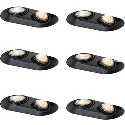 Juego De 6 Focos Empotrables Redondos Negros Gu10 50mm 2-luces - Hubs Metálica Adecuado Para Led Max. 2 X 10 Watt - Qazqa Juego De 6 Focos Empotrables Redondos Negros Gu10 50mm 2-luces - Hubs Metálica Adecuado Para Led Max. 2 X 10 Watt - Qazqa