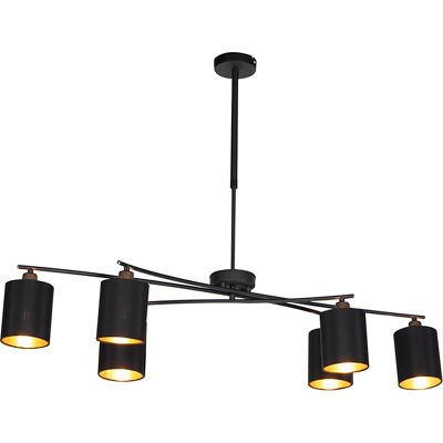 Moderno Lámpara Colgante Moderna Negra Regulable 6 Luces - Lofty Acero /textil Cilíndra /alargada /redonda Adecuado Para Led Max. 6 X 40 Watt - Qazqa Moderno Lámpara Colgante Moderna Negra Regulable 6 Luces - Lofty Acero /textil Cilíndra /alargada /redonda Adecuado Para Led Max. 6 X 40 Watt - Qazqa
