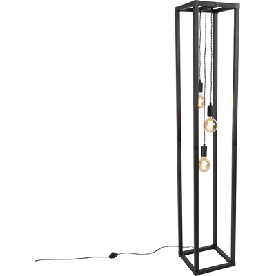 Diseño Lámpara De Pie Industrial Negra 3 Luces - Big Cage Acero /cuerda Rectangular /alargada Adecuado Para Led Max. 3 X 40 Watt - Qazqa Diseño Lámpara De Pie Industrial Negra 3 Luces - Big Cage Acero /cuerda Rectangular /alargada Adecuado Para Led Max. 3 X 40 Watt - Qazqa