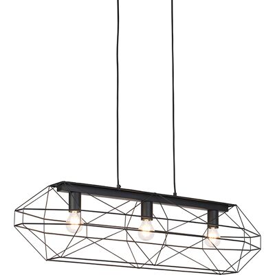 Diseño Lámpara Colgante Industrial Negra 3 Luces - Carcass Acero Alargada Adecuado Para Led Max. 3 X 25 Watt - Qazqa Diseño Lámpara Colgante Industrial Negra 3 Luces - Carcass Acero Alargada Adecuado Para Led Max. 3 X 25 Watt - Qazqa