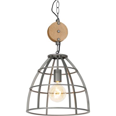 Lámpara colgante industrial inteligente gris oscuro madera 34cm WiFi G95 - Arthur Lámpara colgante industrial inteligente gris oscuro madera 34cm WiFi G95 - Arthur
