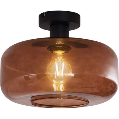 Qazqa Retro/vintage Lámpara De Techo Retro Negra Con Cristal Bronce - Bizle Vidrio /metálica Redonda Adecuado Para Led Max. 1 X 15 Watt Qazqa Retro/vintage Lámpara De Techo Retro Negra Con Cristal Bronce - Bizle Vidrio /metálica Redonda Adecuado Para Led Max. 1 X 15 Watt