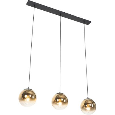 Art Déco Lámpara Colgante Art Deco Negra Con Cristal Dorado Oblongo 3-luces - Pallon Vidrio /acero Alargada Adecuado Para Led Max. 3 X 25 Watt - Qazqa Art Déco Lámpara Colgante Art Deco Negra Con Cristal Dorado Oblongo 3-luces - Pallon Vidrio /acero Alargada Adecuado Para Led Max. 3 X 25 Watt - Qazqa