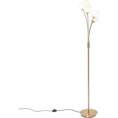 QAZQA Lámpara de pie moderna dorada con cristal opal 5 luces - Atenas - Lámpara de pie QAZQA Lámpara de pie moderna dorada con cristal opal 5 luces - Atenas - Lámpara de pie