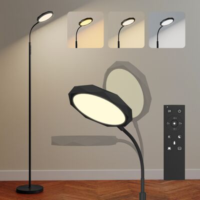 JHY DESIGN Lámpara De Pie Led Con Mando A Distancia, Cabezal Giratorio, Brillo Y Temperatura De Color Regulables, Color Negro. JHY DESIGN Lámpara De Pie Led Con Mando A Distancia, Cabezal Giratorio, Brillo Y Temperatura De Color Regulables, Color Negro.