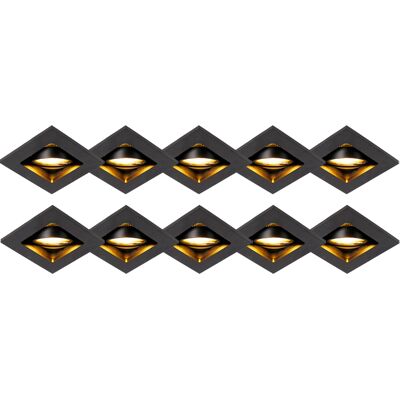 Qazqa - Moderno Set De 10 Focos Empotrables Negros Ajustables - Qure Aluminio Cuadrada Adecuado Para Led Max. 10 X 50 Watt Qazqa - Moderno Set De 10 Focos Empotrables Negros Ajustables - Qure Aluminio Cuadrada Adecuado Para Led Max. 10 X 50 Watt
