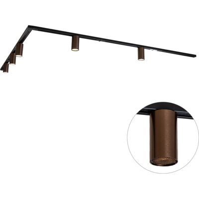 Qazqa Moderno Sistema De Iluminación De Riel Moderno Con 5 Focos De Bronce Oscuro Monofásicos Gu10 50 Mm - Iconic Ruby Plástico /acero Adecuado Para Led Max. 5 X 10 Watt Qazqa Moderno Sistema De Iluminación De Riel Moderno Con 5 Focos De Bronce Oscuro Monofásicos Gu10 50 Mm - Iconic Ruby Plástico /acero Adecuado Para Led Max. 5 X 10 Watt