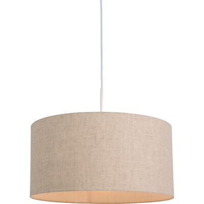 Lámpara colgante rústica blanca con pantalla de algodón gris claro 50cm - E27 Max 60W Lámpara colgante rústica blanca con pantalla de algodón gris claro 50cm - E27 Max 60W