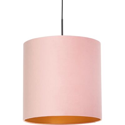 Rústico Lámpara Colgante Con Pantalla De Terciopelo Rosa Y Dorado 40 Cm - Combi Textil /acero Cilíndra /alargada /redonda Adecuado Para Led Max. 1 X 60 Watt - Qazqa Rústico Lámpara Colgante Con Pantalla De Terciopelo Rosa Y Dorado 40 Cm - Combi Textil /acero Cilíndra /alargada /redonda Adecuado Para Led Max. 1 X 60 Watt - Qazqa