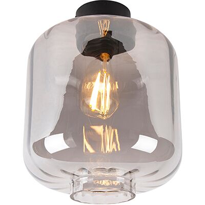 Qazqa - Diseño Plafón De Diseño Negro Con Cristal Ahumado - Qara Aluminio /vidrio Redonda Adecuado Para Led Max. 1 X 60 Watt Qazqa - Diseño Plafón De Diseño Negro Con Cristal Ahumado - Qara Aluminio /vidrio Redonda Adecuado Para Led Max. 1 X 60 Watt