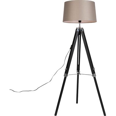Industrial Lámpara De Pie Trípode Negra Con Pantalla De 45 Cm De Lino Topo Madera /textil /acero Alargada Adecuado Para Led Max. 1 X 40 Watt - Qazqa Industrial Lámpara De Pie Trípode Negra Con Pantalla De 45 Cm De Lino Topo Madera /textil /acero Alargada Adecuado Para Led Max. 1 X 40 Watt - Qazqa