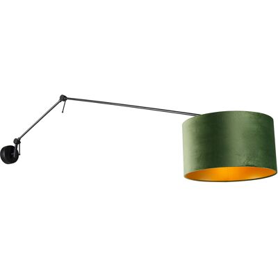 Moderno Aplique Negro Con Pantalla De Terciopelo Verde 35 Cm Regulable - Blitz Acero /textil Alargada Adecuado Para Led Max. 1 X 60 Watt - Qazqa Moderno Aplique Negro Con Pantalla De Terciopelo Verde 35 Cm Regulable - Blitz Acero /textil Alargada Adecuado Para Led Max. 1 X 60 Watt - Qazqa
