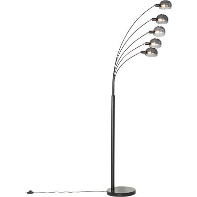Diseño Lámpara De Pie De Diseño Negra Con Cristal Ahumado 5 Luces - Sixties Marmo Vidrio /mármol /acero Alargada Adecuado Para Led Max. 5 X 25 Watt - Qazqa Diseño Lámpara De Pie De Diseño Negra Con Cristal Ahumado 5 Luces - Sixties Marmo Vidrio /mármol /acero Alargada Adecuado Para Led Max. 5 X 25 Watt - Qazqa