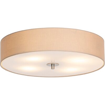 Qazqa - Moderno Plafón Rústico Beige 50 Cm - Drum Vidrio /textil /acero Redonda Adecuado Para Led Max. 4 X 40 Watt Qazqa - Moderno Plafón Rústico Beige 50 Cm - Drum Vidrio /textil /acero Redonda Adecuado Para Led Max. 4 X 40 Watt