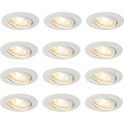 Qazqa Moderno Set De 12 Focos Empotrables Blancos Gu10 35 Mm - Edu Acero Redonda Adecuado Para Led Max. 12 X 35 Watt Qazqa Moderno Set De 12 Focos Empotrables Blancos Gu10 35 Mm - Edu Acero Redonda Adecuado Para Led Max. 12 X 35 Watt