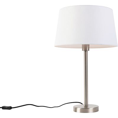 Moderno Lámpara De Mesa Moderna De Acero Con Pantalla Blanca 32 Cm - Simplo Acero /textil Redonda Adecuado Para Led Max. 1 X 60 Watt - Qazqa Moderno Lámpara De Mesa Moderna De Acero Con Pantalla Blanca 32 Cm - Simplo Acero /textil Redonda Adecuado Para Led Max. 1 X 60 Watt - Qazqa