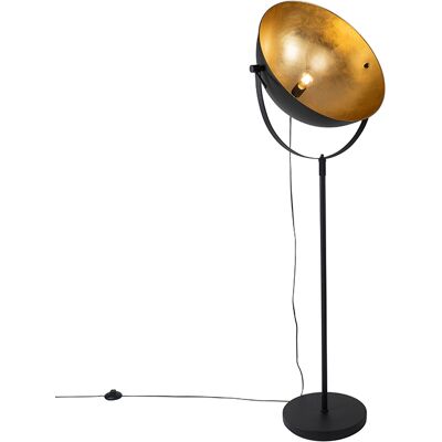 QAZQA Lámpara de pie industrial negra/oro 50cm - Ajustable QAZQA Lámpara de pie industrial negra/oro 50cm - Ajustable