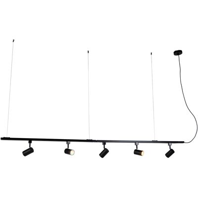 Qazqa Moderno Sistema De Riel Colgante Inteligente Negro Monofásico Con 5 Gu10 Wifi - Jeana Acero Alargada Adecuado Para Led Max. 5 X 4.5 Watt Qazqa Moderno Sistema De Riel Colgante Inteligente Negro Monofásico Con 5 Gu10 Wifi - Jeana Acero Alargada Adecuado Para Led Max. 5 X 4.5 Watt