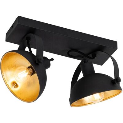 Industrial Plafón Industrial Negro Con Dorado 2 Luces Regulables - Magnax Acero Alargada Adecuado Para Led Max. 2 X 40 Watt - Qazqa Industrial Plafón Industrial Negro Con Dorado 2 Luces Regulables - Magnax Acero Alargada Adecuado Para Led Max. 2 X 40 Watt - Qazqa