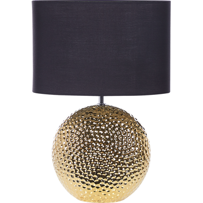 BELIANI Lámpara De Mesa De Cerámica Negro Dorado Base Pantalla Tambor Poliéster Nasva BELIANI Lámpara De Mesa De Cerámica Negro Dorado Base Pantalla Tambor Poliéster Nasva