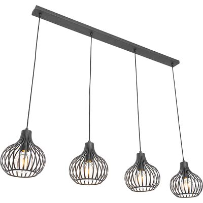 Moderno Lámpara Colgante Moderna Negra 4 Luces - Saffira Aluminio Redonda /alargada Adecuado Para Led Max. 4 X 60 Watt - Qazqa Moderno Lámpara Colgante Moderna Negra 4 Luces - Saffira Aluminio Redonda /alargada Adecuado Para Led Max. 4 X 60 Watt - Qazqa