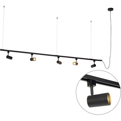 Sistema de carril monofásico negro con 5 focos Qazqa Sistema de carril monofásico negro con 5 focos Qazqa