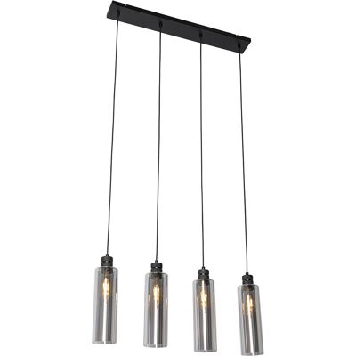 Moderno Lámpara Colgante Moderna Negra Con Cristal Ahumado 4 Luces - Stavelot Acero /vidrio Alargada Adecuado Para Led Max. 4 X 40 Watt - Qazqa Moderno Lámpara Colgante Moderna Negra Con Cristal Ahumado 4 Luces - Stavelot Acero /vidrio Alargada Adecuado Para Led Max. 4 X 40 Watt - Qazqa