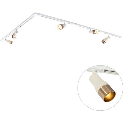Moderno Sistema De Iluminación De Riel Moderno Con 5 Focos Beige Con Dorado Monofásico - Iconic Kohua Acero /plástico Adecuado Para Led Max. 5 X 10 Watt - Qazqa Moderno Sistema De Iluminación De Riel Moderno Con 5 Focos Beige Con Dorado Monofásico - Iconic Kohua Acero /plástico Adecuado Para Led Max. 5 X 10 Watt - Qazqa