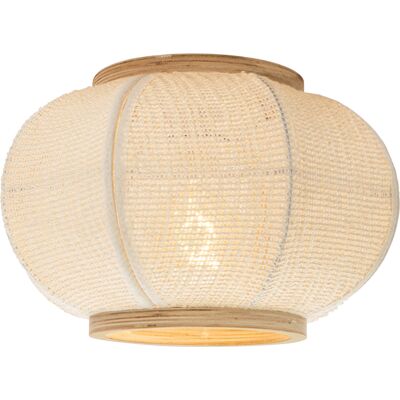 Qazqa - Oriental Lámpara De Techo De Estilo Oriental Color Natural - Rob Acero /textil /madera Redonda Adecuado Para Led Max. 1 X 15 Watt Qazqa - Oriental Lámpara De Techo De Estilo Oriental Color Natural - Rob Acero /textil /madera Redonda Adecuado Para Led Max. 1 X 15 Watt