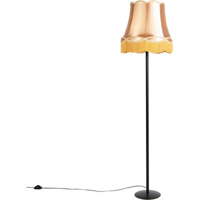Qazqa Lámpara De Pie Retro Negra Con Pantalla Dorada De Abuela 45 Qazqa Lámpara De Pie Retro Negra Con Pantalla Dorada De Abuela 45