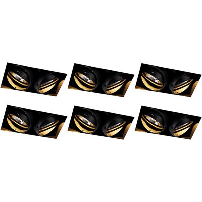 Moderno Set De 6 Focos Empotrables Negros Gu10 Ar111 Sin Marco 2 Luces - Oneon Acero Rectangular Adecuado Para Led Max. 2 X 50 Watt - Qazqa Moderno Set De 6 Focos Empotrables Negros Gu10 Ar111 Sin Marco 2 Luces - Oneon Acero Rectangular Adecuado Para Led Max. 2 X 50 Watt - Qazqa