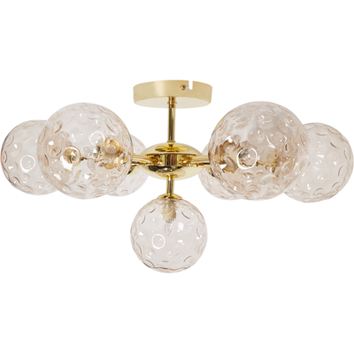 BELIANI Lámpara De Techo Moderna Vidrio 7 Luces Metálica Redonda Colgante Beige Y Oro Anadyr BELIANI Lámpara De Techo Moderna Vidrio 7 Luces Metálica Redonda Colgante Beige Y Oro Anadyr