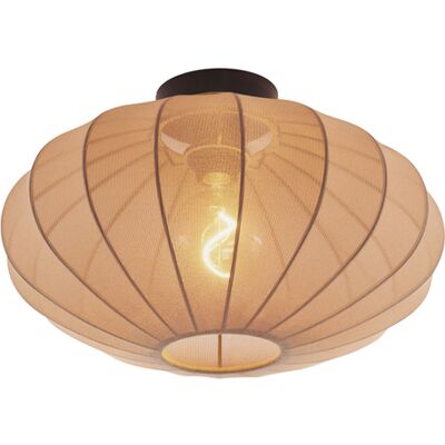 Qazqa - Diseño Lámpara De Techo Japandi Marrón Con Pantalla De Tela - Bida Textil /metálica /plástico Redonda Adecuado Para Led Max. 1 X 15 Watt Qazqa - Diseño Lámpara De Techo Japandi Marrón Con Pantalla De Tela - Bida Textil /metálica /plástico Redonda Adecuado Para Led Max. 1 X 15 Watt