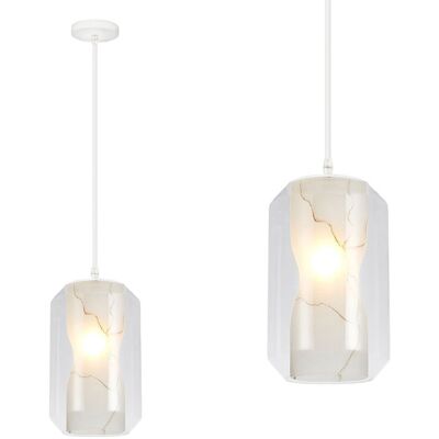 Lámpara Colgante de Mármol Blanco Toolight - Luz Suspendida - E27 - 18x18x28cm Lámpara Colgante de Mármol Blanco Toolight - Luz Suspendida - E27 - 18x18x28cm