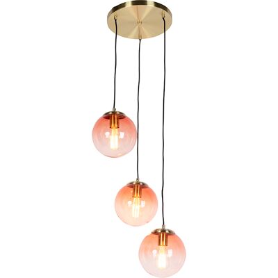 Qazqa Art Déco Lámpara Colgante Art Deco Latón 45 Cm 3 Luces Rosa - Pallon Vidrio /acero Esfera /alargada Adecuado Para Led Max. 3 X 25 Watt Qazqa Art Déco Lámpara Colgante Art Deco Latón 45 Cm 3 Luces Rosa - Pallon Vidrio /acero Esfera /alargada Adecuado Para Led Max. 3 X 25 Watt