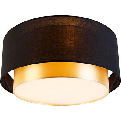 Qazqa Lámpara de Techo Moderna Negra y Dorada 50cm 3 Luces - Drum Duo Qazqa Lámpara de Techo Moderna Negra y Dorada 50cm 3 Luces - Drum Duo