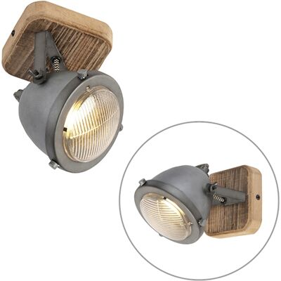 Qazqa - Foco Industrial Acero/Madera - WiFi GU10 - Ajustable - 18cm Qazqa - Foco Industrial Acero/Madera - WiFi GU10 - Ajustable - 18cm