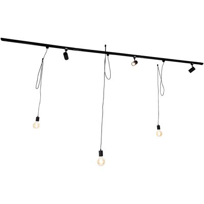 Moderno Sistema De Riel Inteligente Negro Con 3 Focos Y Lámpara Colgante Monofásica - Cavalux Jeana Aluminio /acero /plástico Alargada Adecuado Para Led Max. 3 X 4.8 Watt - Qazqa Moderno Sistema De Riel Inteligente Negro Con 3 Focos Y Lámpara Colgante Monofásica - Cavalux Jeana Aluminio /acero /plástico Alargada Adecuado Para Led Max. 3 X 4.8 Watt - Qazqa