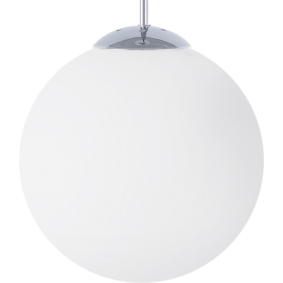BELIANI Lámpara Colgante De Cristal Blanco Con Elementos Plateados En Forma De Globo Grande 1 Luz Moderna Barrow L BELIANI Lámpara Colgante De Cristal Blanco Con Elementos Plateados En Forma De Globo Grande 1 Luz Moderna Barrow L