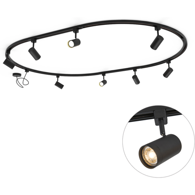 Moderno Sistema De Iluminación De Riel Moderno Con 8 Focos Negros, Monofásico, Ovalado, 200 Cm - Iconic Jeana Acero /plástico Ovalada Adecuado Para Led Max. 8 X 50 Watt - Qazqa Moderno Sistema De Iluminación De Riel Moderno Con 8 Focos Negros, Monofásico, Ovalado, 200 Cm - Iconic Jeana Acero /plástico Ovalada Adecuado Para Led Max. 8 X 50 Watt - Qazqa